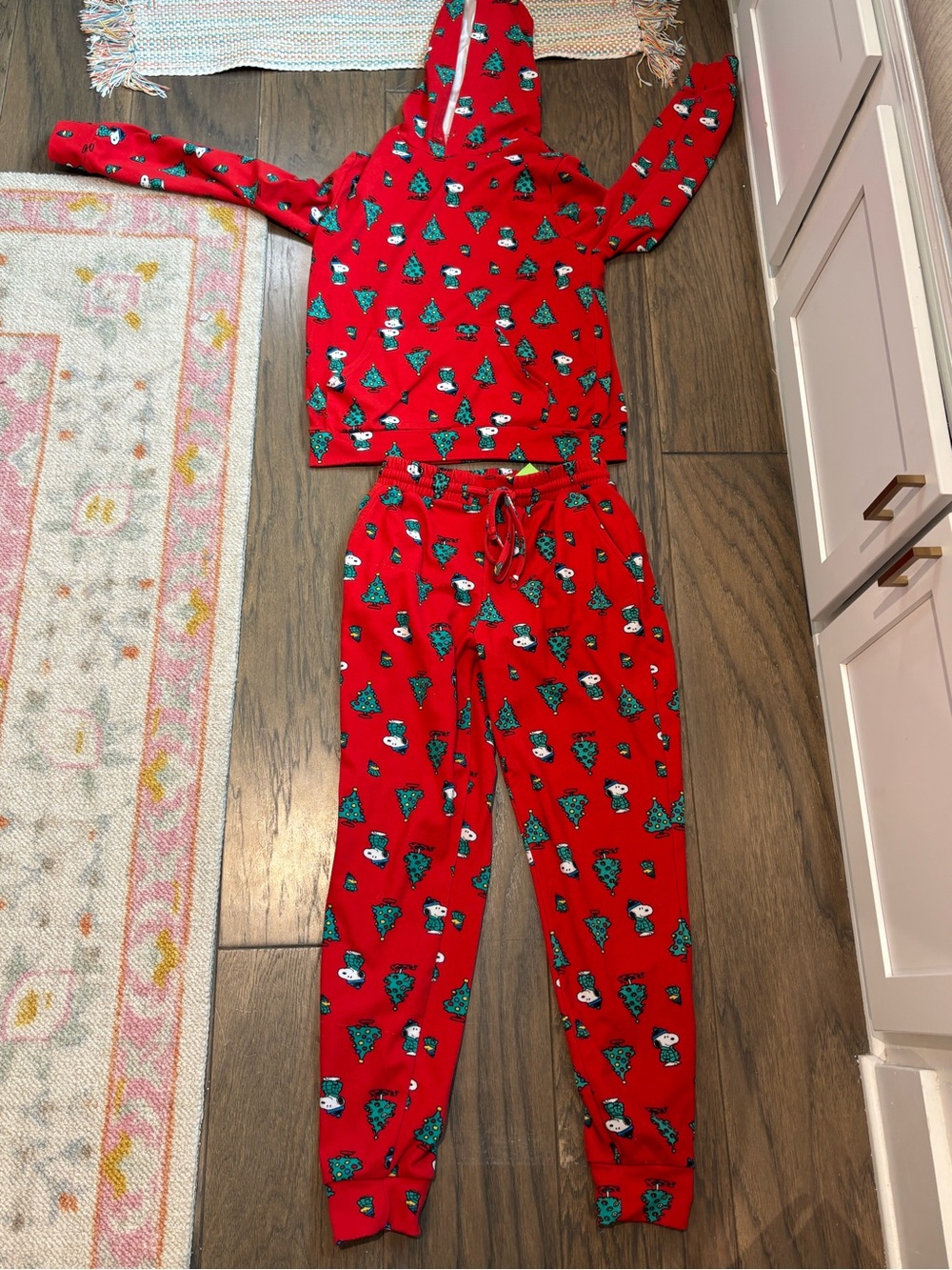 Peanuts Red Holiday Tree & Snowman Hoodie Pajama Set